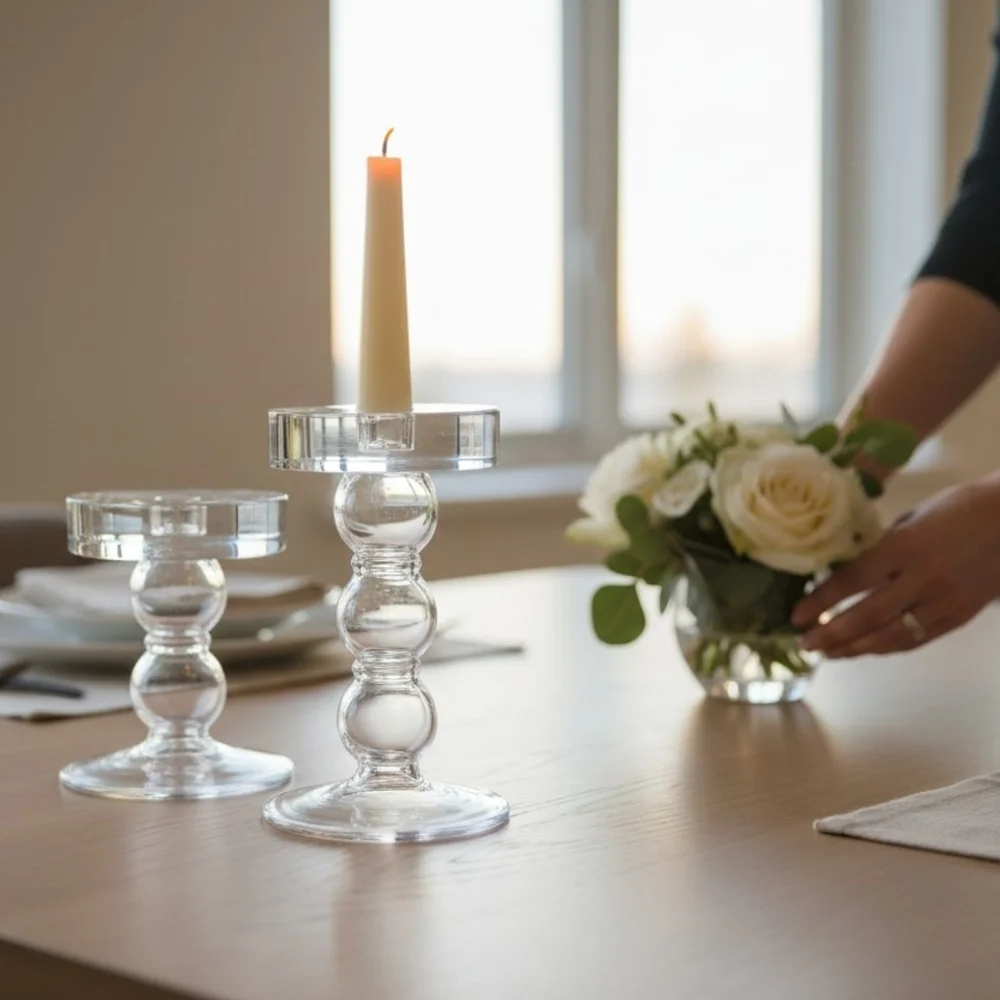 Clear Glass Pillar Or Tapered Candle Holders